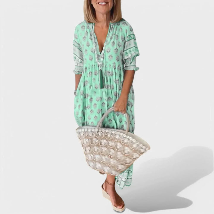 Marlena | Midikleid für Damen mit V-Ausschnitt und A-Linien-Silhouette