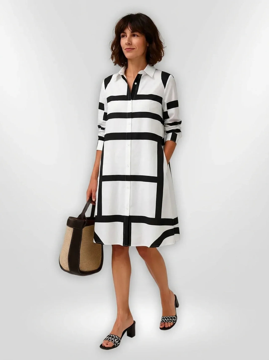 Helena | Abito midi da donna senza tempo con motivo geometrico