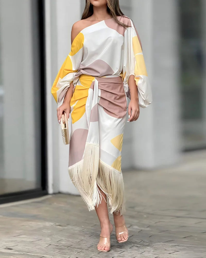 Serena | Elegantes Stilvolles Set mit asymmetrischem Ausschnitt und langen Ärmeln
