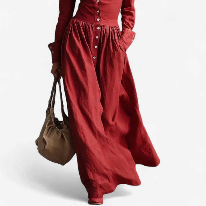 Janine Elegantes Knopfkleid für Damen mit langen Ärmeln