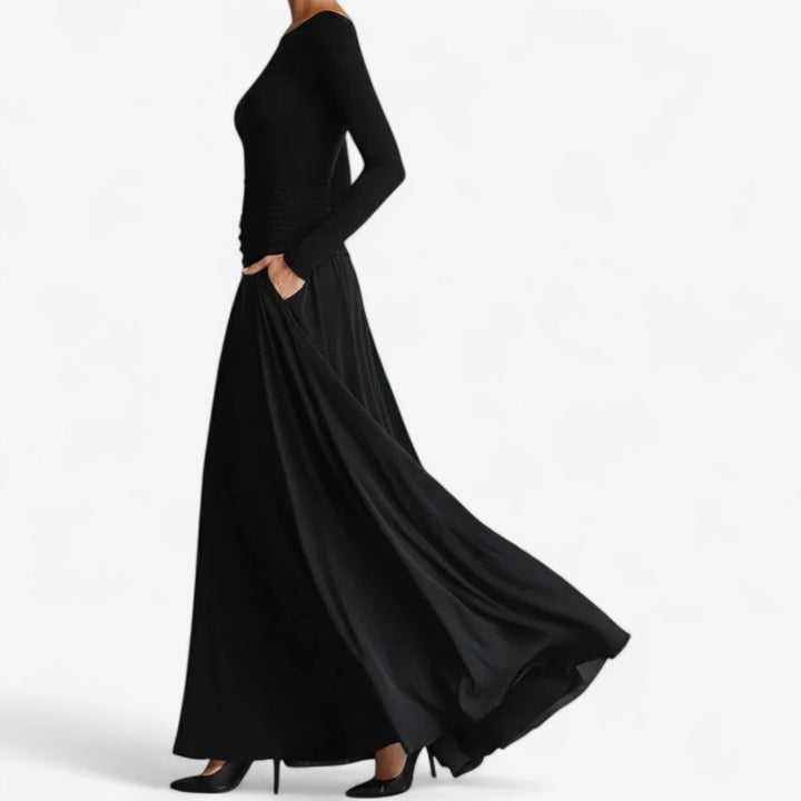 Salima Fluide Robe Kleid für Damen mit langen Ärmeln