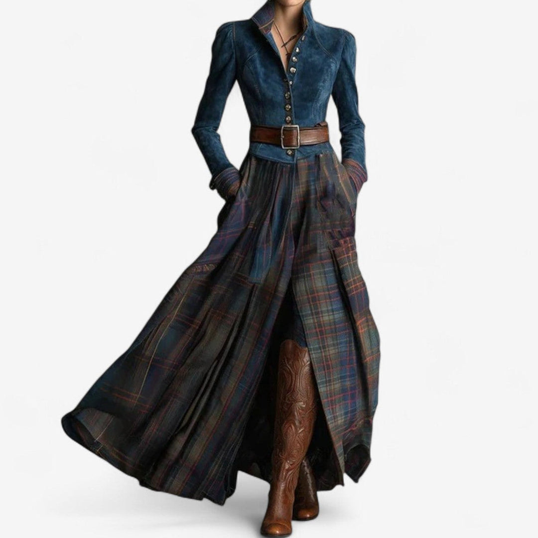 Fouziha Vintage Ensemble für Damen mit langen Ärmeln und Karomuster