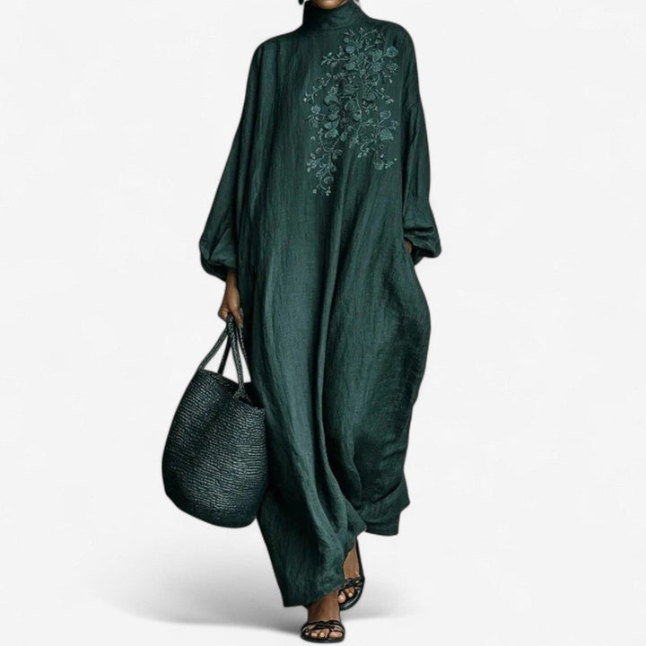 Anita Smaragdrobe Kleid für Damen mit Stehkragen und 3/4-Ärmeln