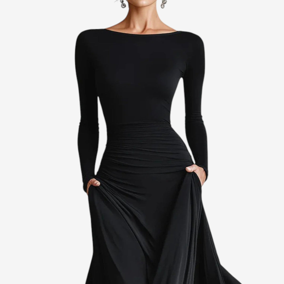 Salima Fluide Robe Kleid für Damen mit langen Ärmeln