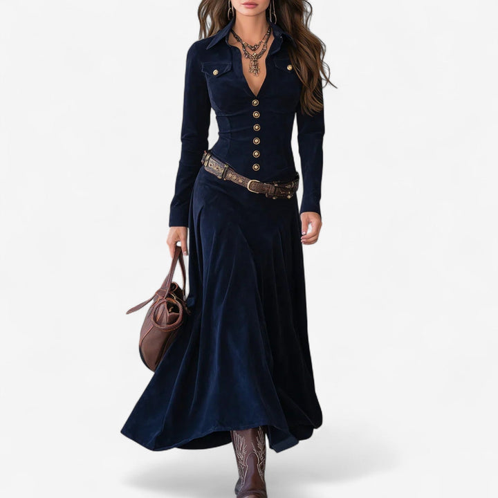 Felten Taillierte Robe Kleid für Damen mit V-Ausschnitt und langen Ärmeln