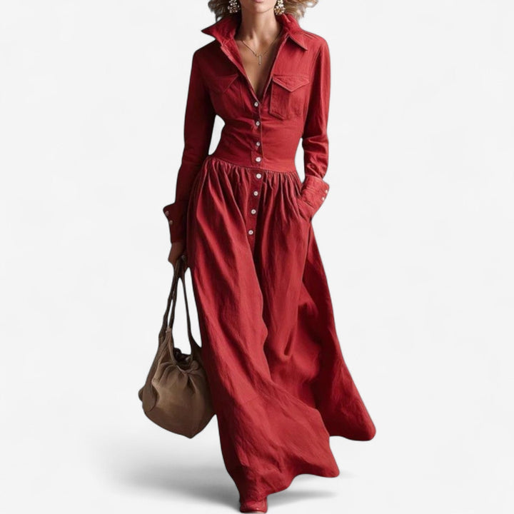 Janine Elegantes Knopfkleid für Damen mit langen Ärmeln