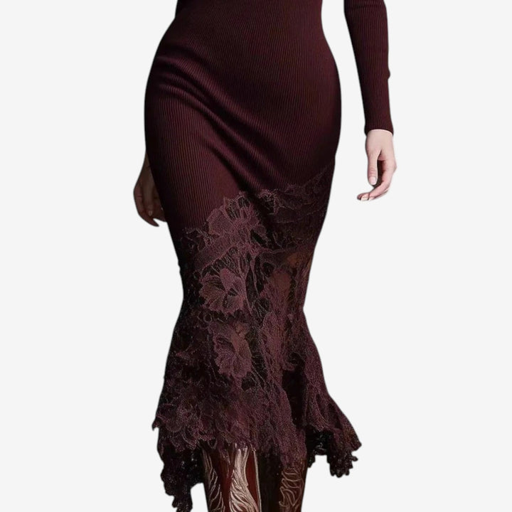 Annik Maxikleid für Damen mit Rollkragen und langen Ärmeln