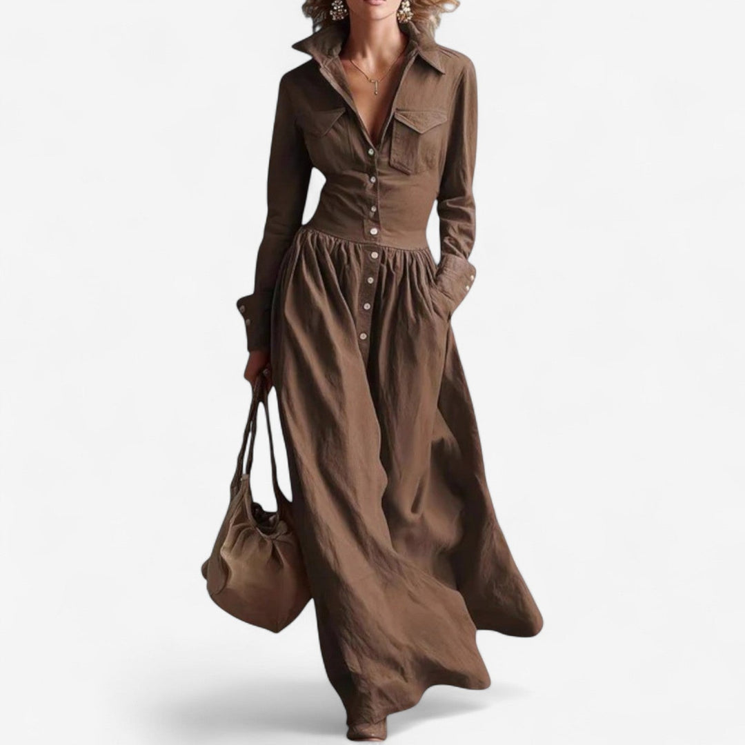 Janine Elegantes Knopfkleid für Damen mit langen Ärmeln