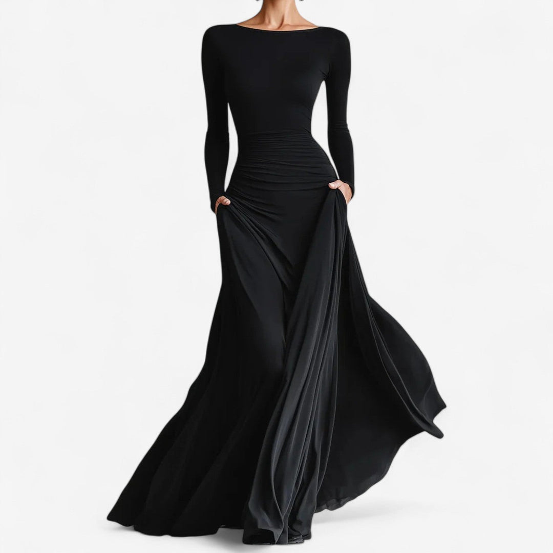 Salima Fluide Robe Kleid für Damen mit langen Ärmeln