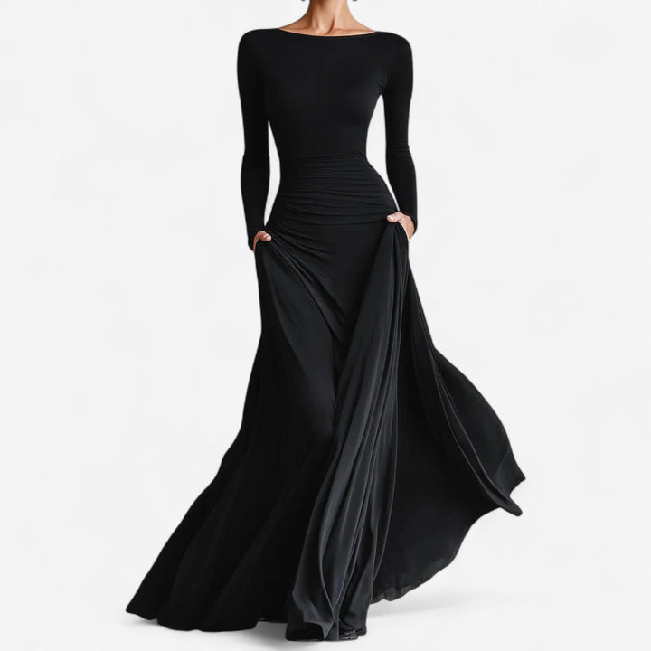 Salima Fluide Robe Kleid für Damen mit langen Ärmeln