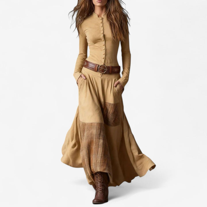 Garnier Wildlederkleid für Damen mit Rundhalsausschnitt und langen Ärmeln