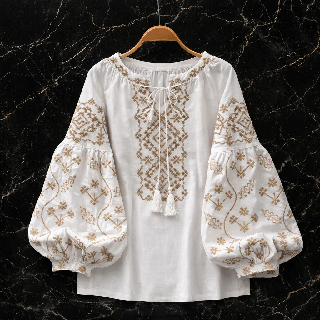 Adelina Bluse für Damen mit Blumenmuster und Rundhalsausschnitt