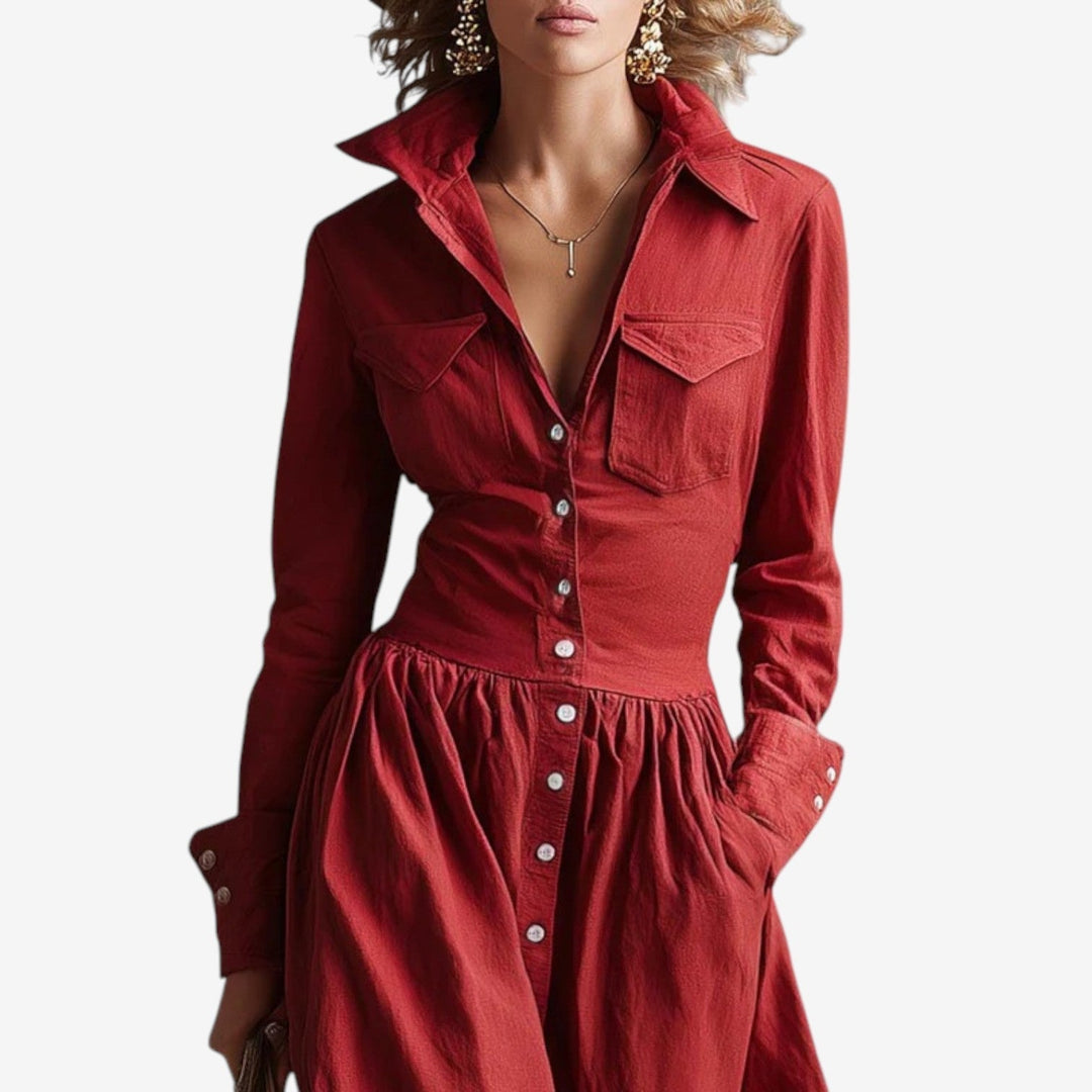 Janine Elegantes Knopfkleid für Damen mit langen Ärmeln
