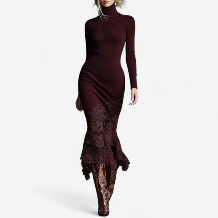 Annik Maxikleid für Damen mit Rollkragen und langen Ärmeln
