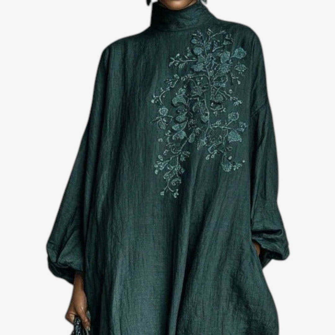 Anita Smaragdrobe Kleid für Damen mit Stehkragen und 3/4-Ärmeln