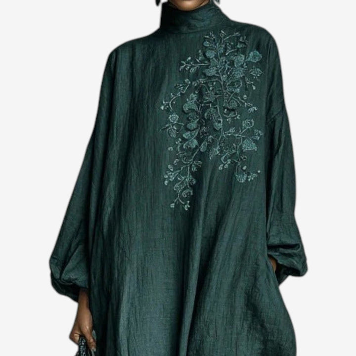 Anita Smaragdrobe Kleid für Damen mit Stehkragen und 3/4-Ärmeln
