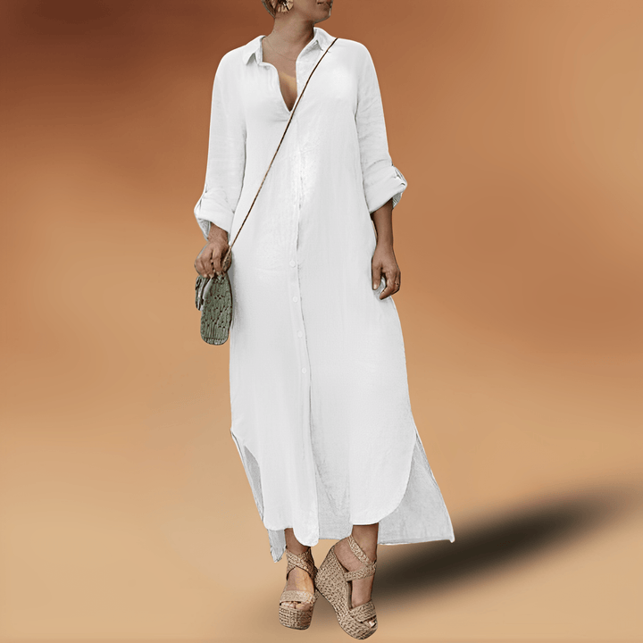 Elena | Damen Maxikleid mit langen Ärmeln und Seitenschlitz
