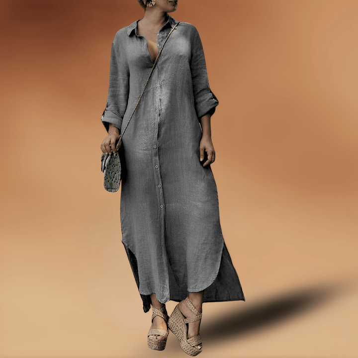 Elena | Damen Maxikleid mit langen Ärmeln und Seitenschlitz