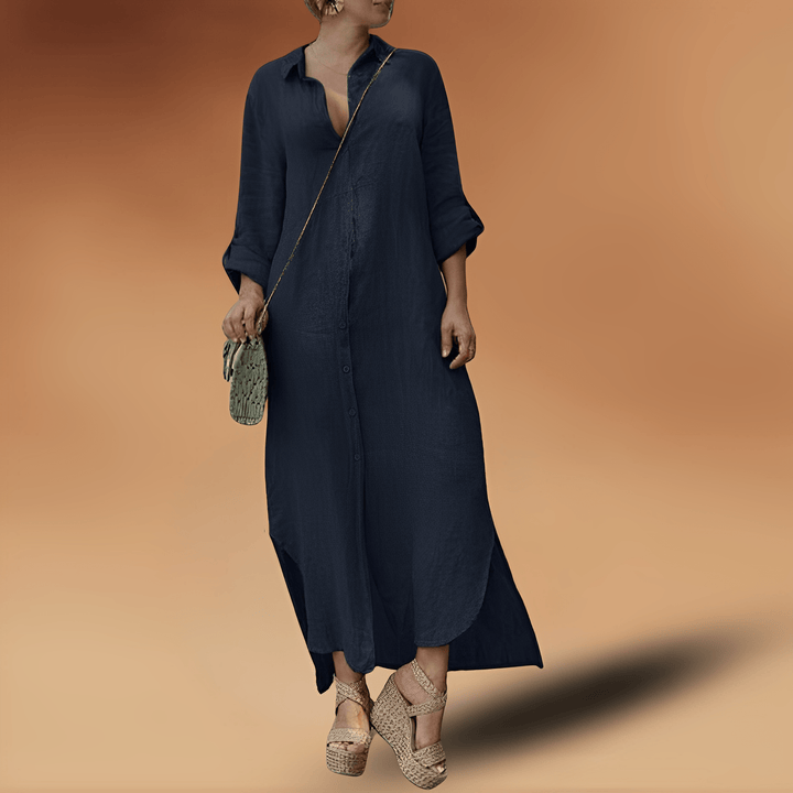 Elena | Damen Maxikleid mit langen Ärmeln und Seitenschlitz