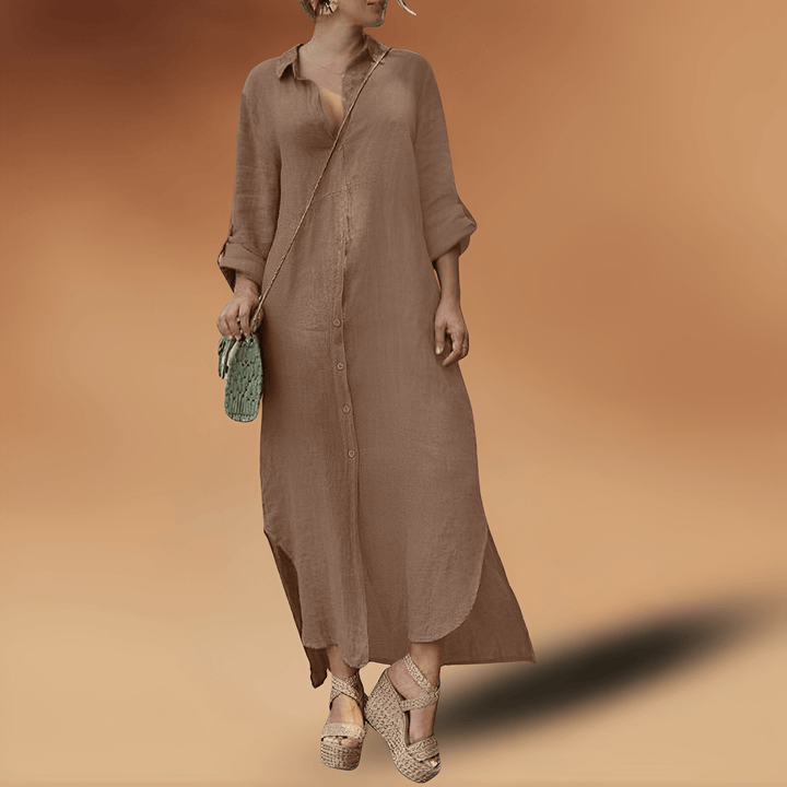 Elena | Damen Maxikleid mit langen Ärmeln und Seitenschlitz