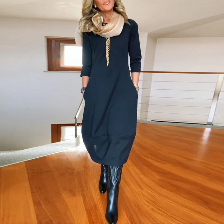 Sara | Stilvolles und Bequemes Midikleid für Damen mit Rundhalsausschnitt