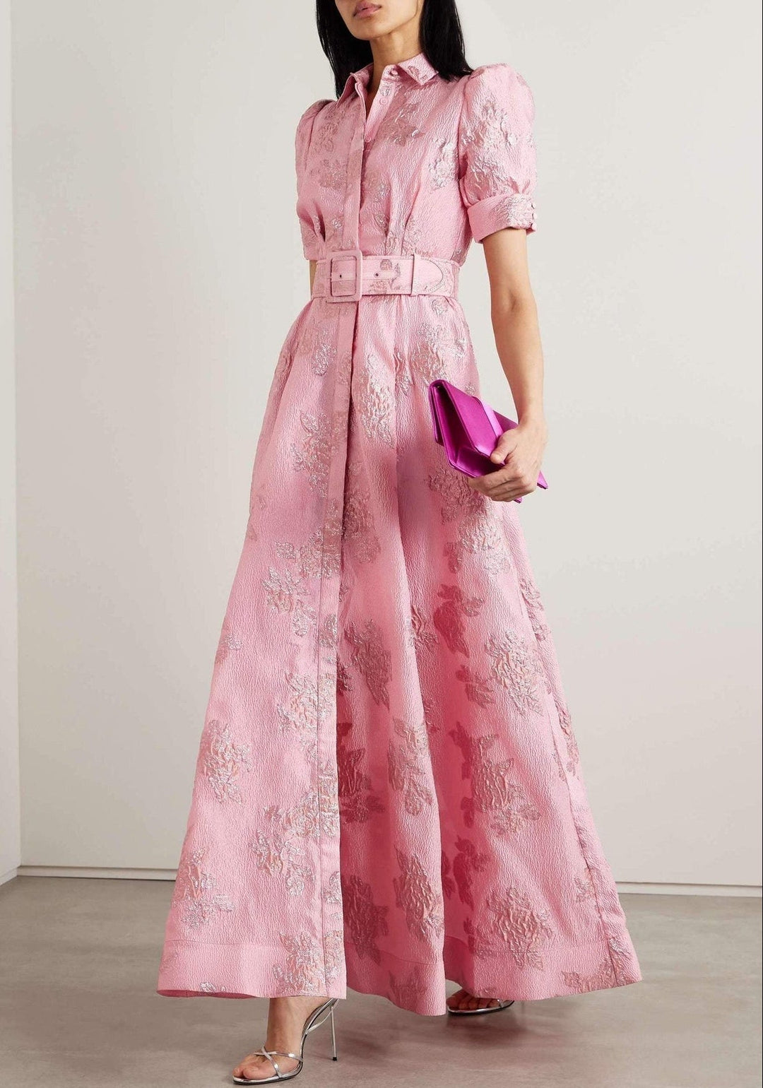 Aria | Kurzärmliges Puffkleid für Damen mit Blumenmuster und Rundhalsausschnitt