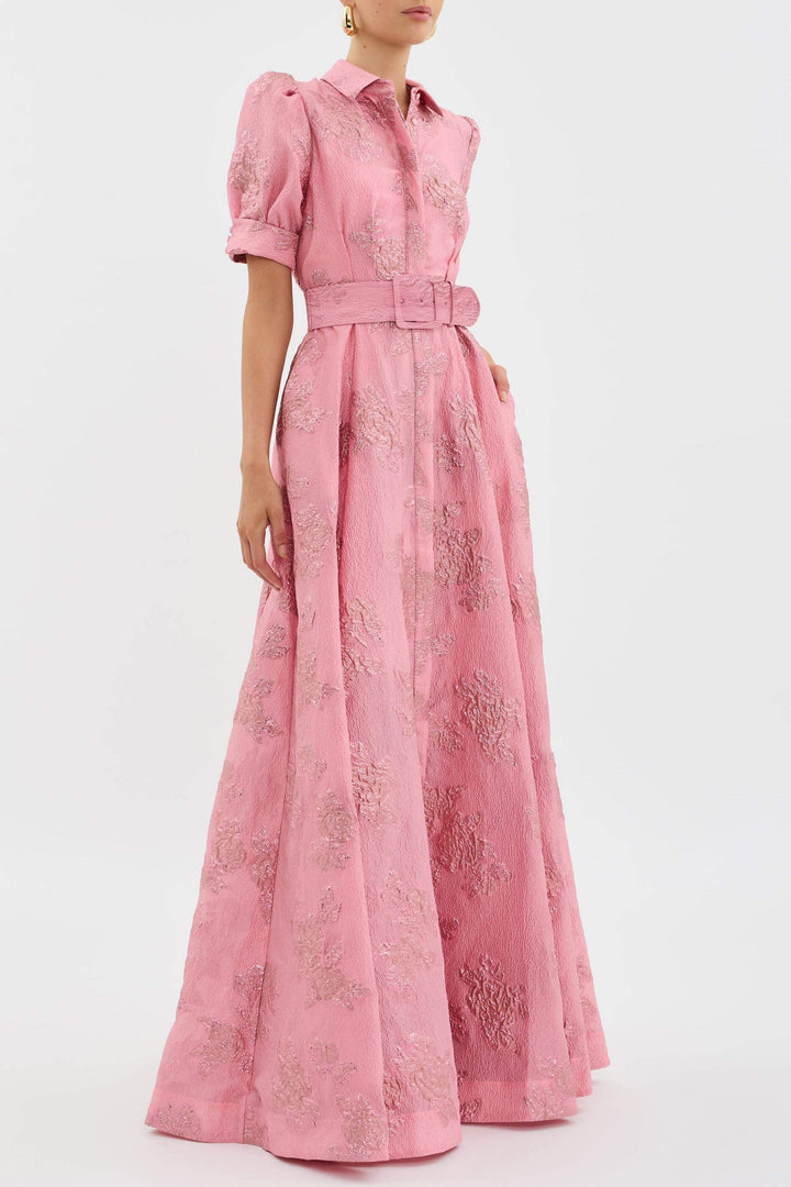 Celina | Maxikleid für Damen mit kurzen Puffärmeln und Blumenmuster