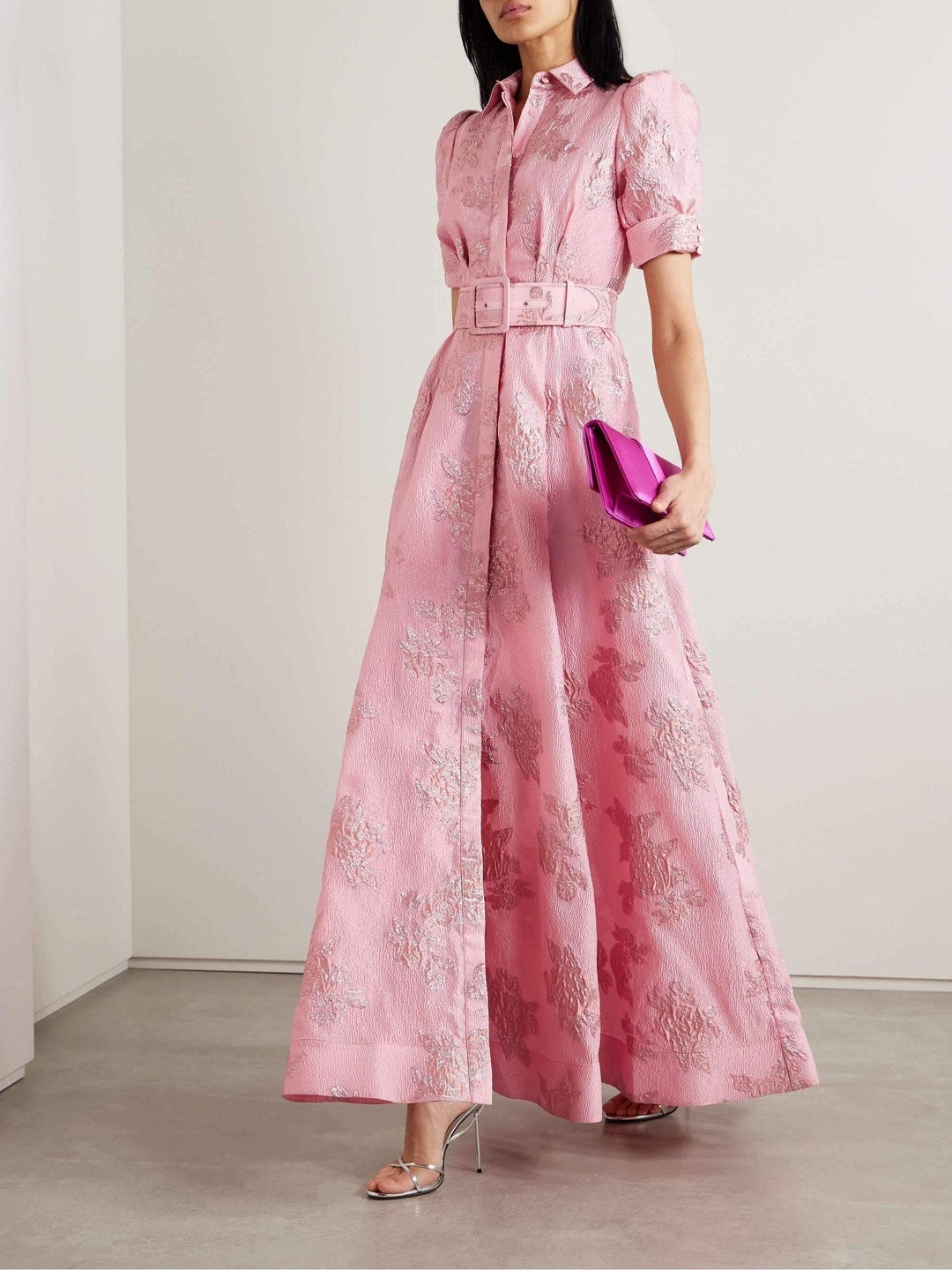 Celina | Maxikleid für Damen mit kurzen Puffärmeln und Blumenmuster