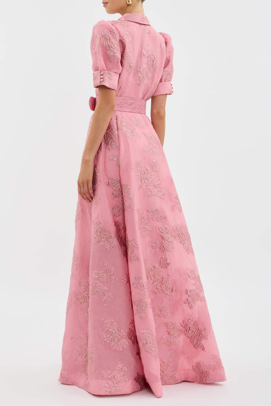 Aven | Retro-Pink Revers-Hochbundkleid für Damen mit Blumenmuster
