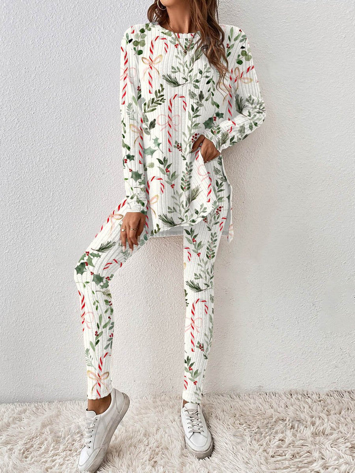 Zoe | Weihnachtliches Candy Cane und Blumen Homewear-Set für Damen