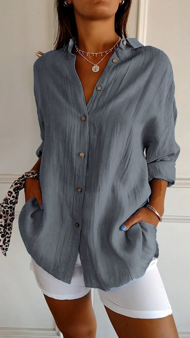 Saskia | Elegantes Damen-Shirt mit V-Ausschnitt und langen Ärmeln