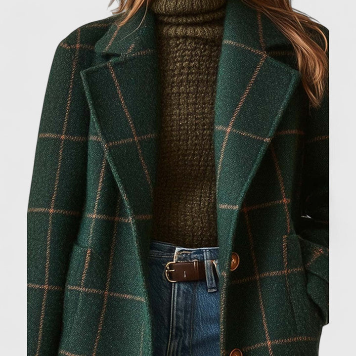 Aliah | Eleganter Mantel für Damen mit langen Ärmeln und Karomuster