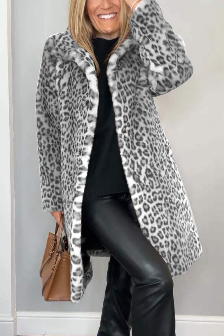 Valentina | Klassischer Damen Wintermantel mit Leopardenmuster