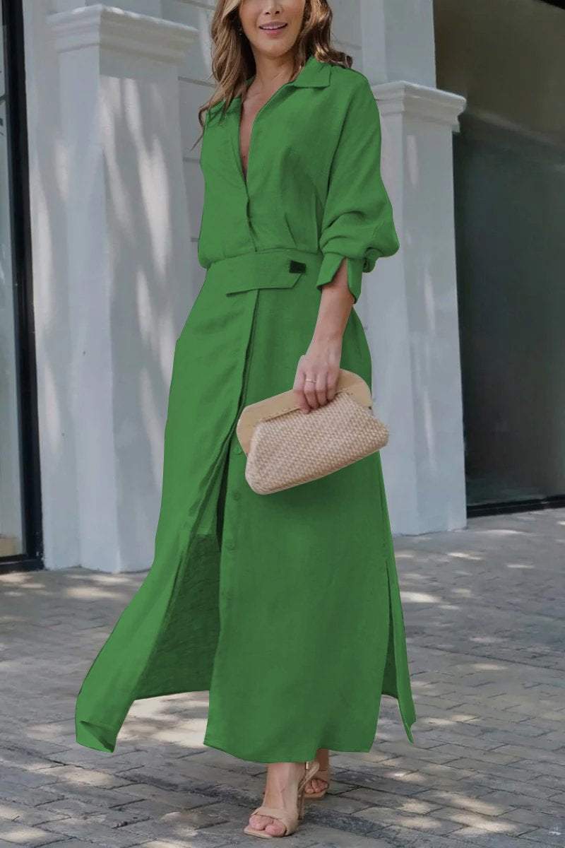 Jeanette | Maxikleid für Damen mit V-Ausschnitt und langen Ärmeln