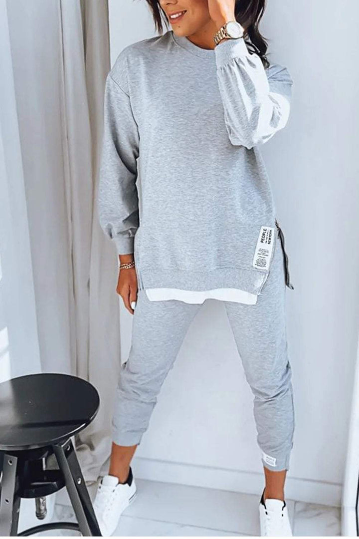 LIANA | Damen Patchwork Zweiteiliges Top und Hose Sweatshirt