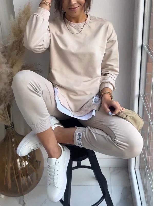 LIANA | Damen Patchwork Zweiteiliges Top und Hose Sweatshirt