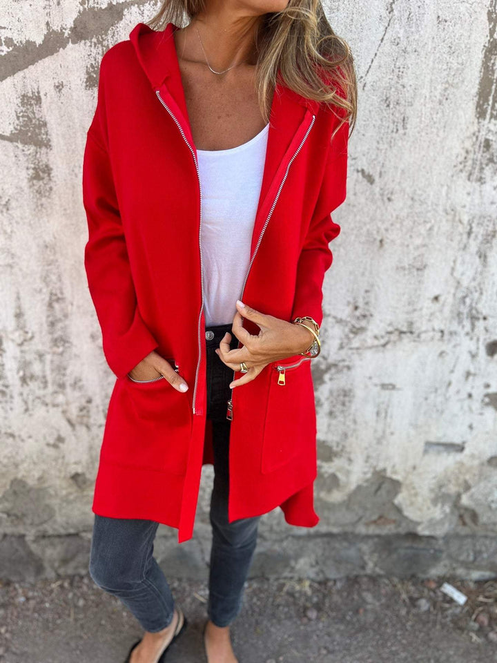 Olivia | Lange Strickjacke für Damen mit Kapuze und langen Ärmeln