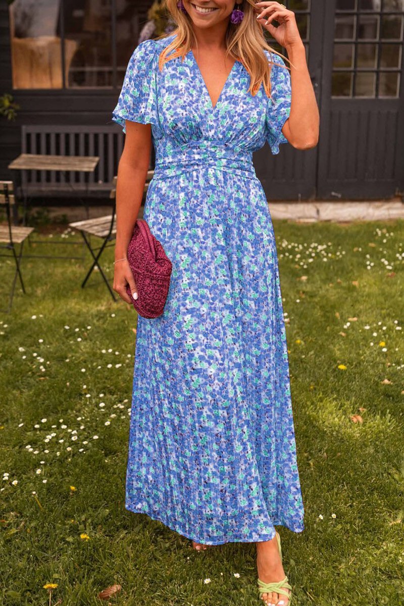 Pauline | Langes Maxikleid für Damen mit Blumenmuster und V-Ausschnitt