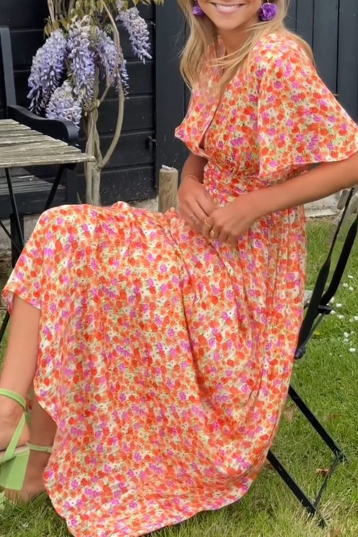 Pauline | Langes Maxikleid für Damen mit Blumenmuster und V-Ausschnitt