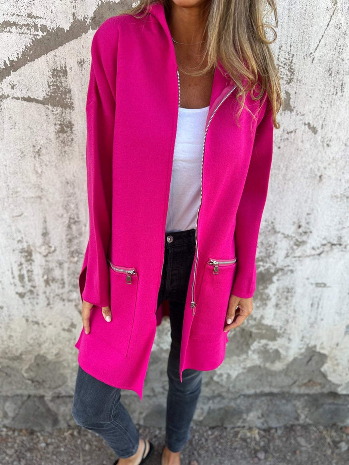 Olivia | Lange Strickjacke für Damen mit Kapuze und langen Ärmeln