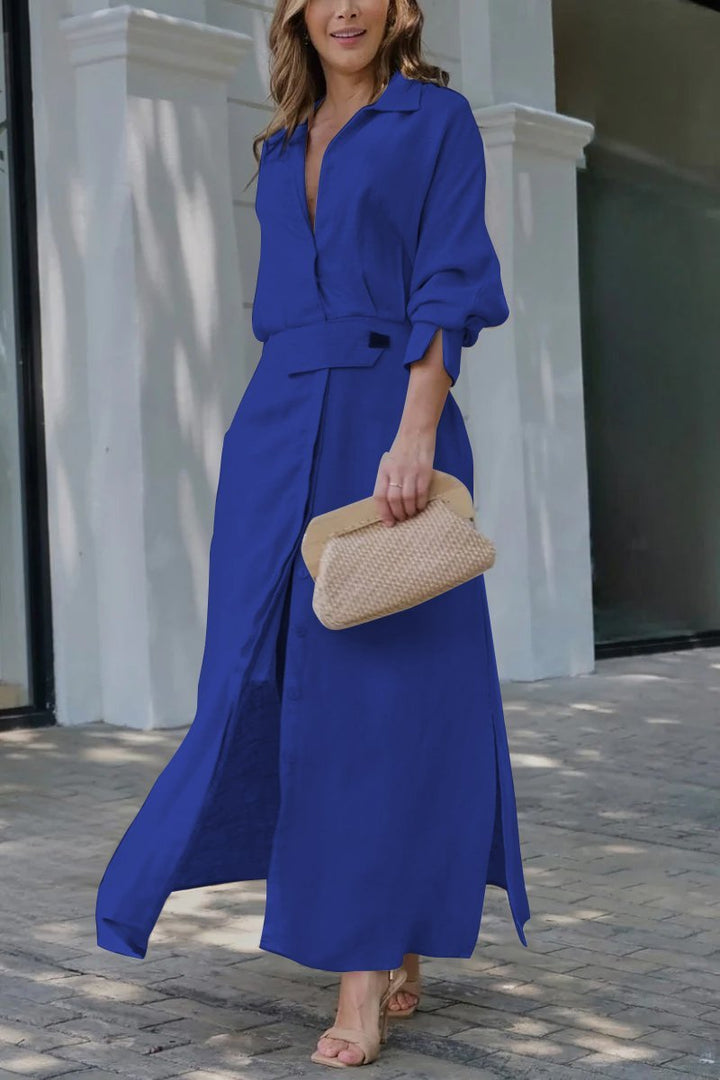 Jeanette | Maxikleid für Damen mit V-Ausschnitt und langen Ärmeln