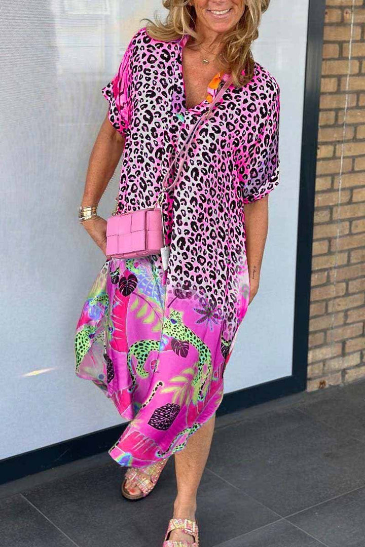 Felicia | Freizeitkleid für Damen mit Leopardenmuster und Kurzen Ärmeln