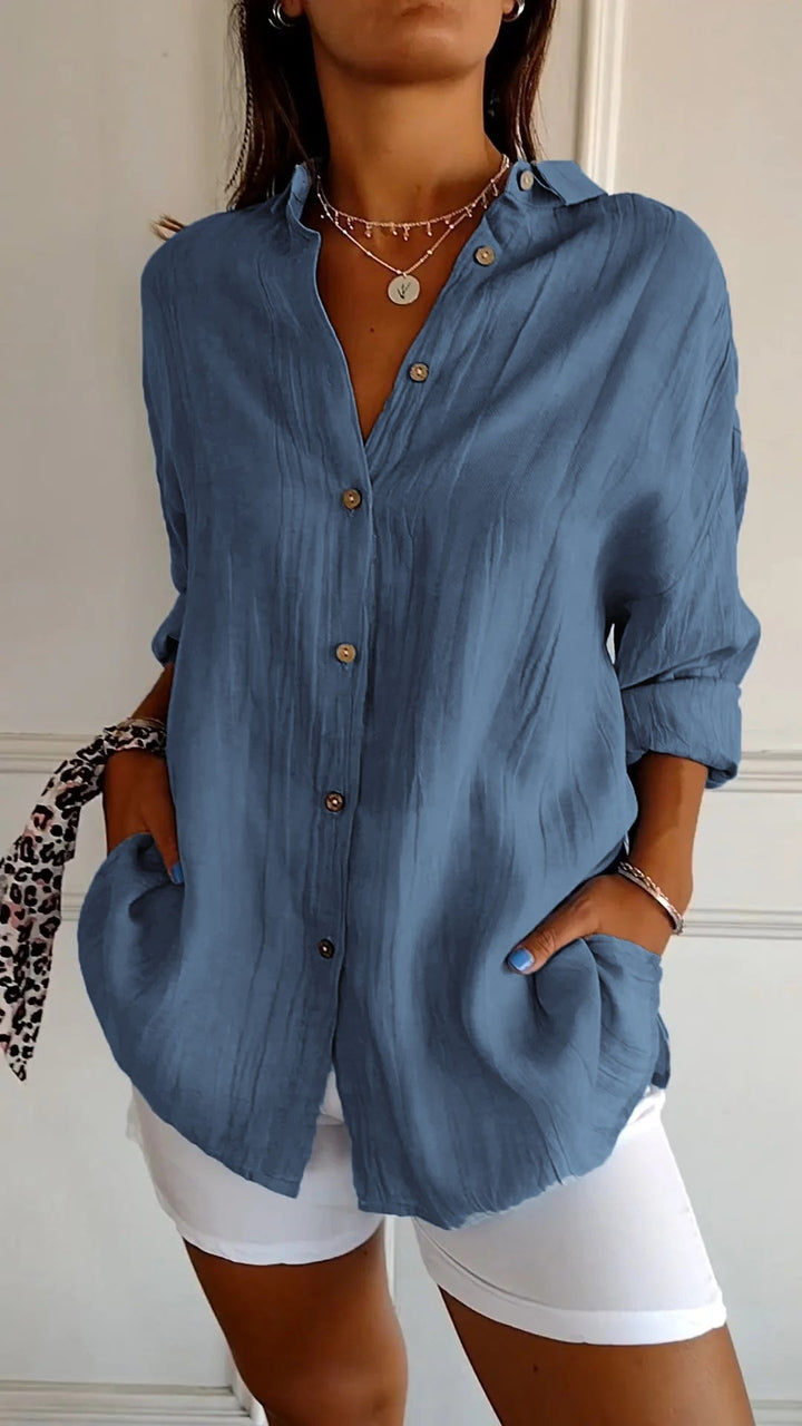 Saskia | Elegantes Damen-Shirt mit V-Ausschnitt und langen Ärmeln