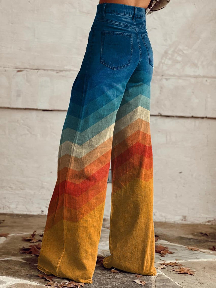 Ursula Orange und Blau Gestreifte Breit Geschnittete Hose für Damen