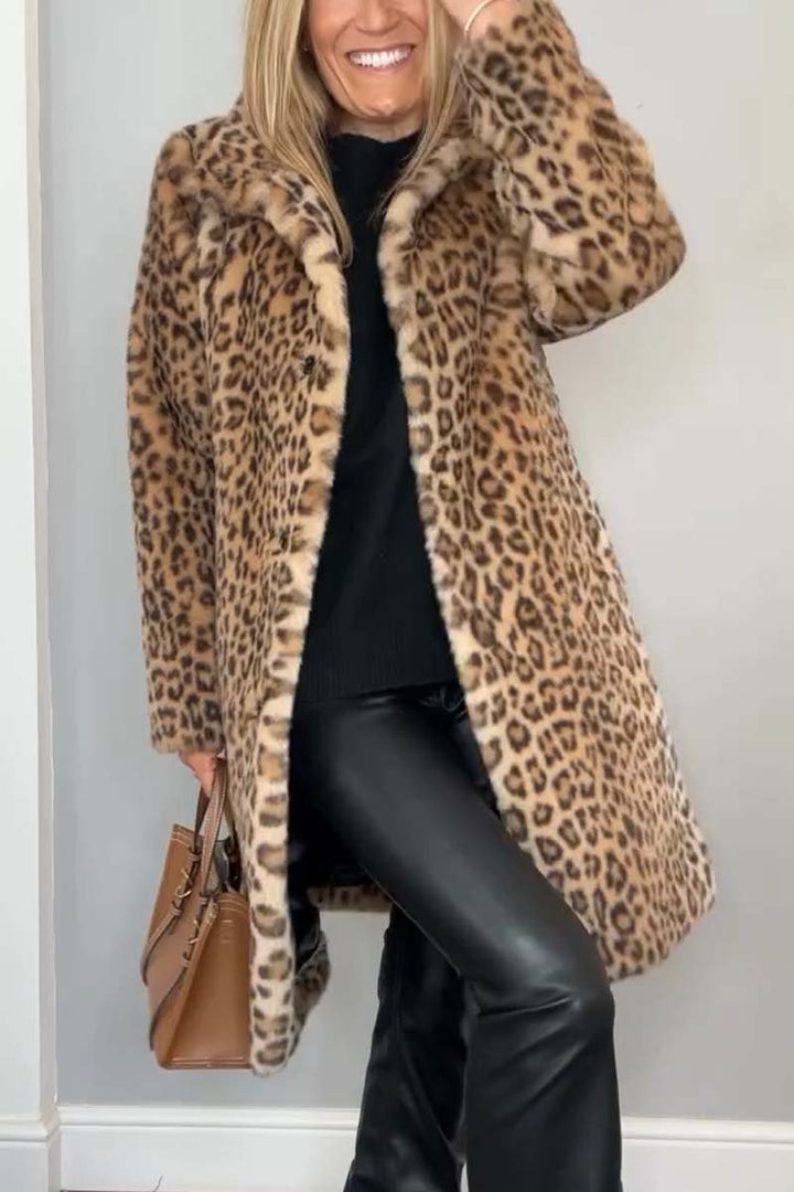 Valentina | Klassischer Damen Wintermantel mit Leopardenmuster