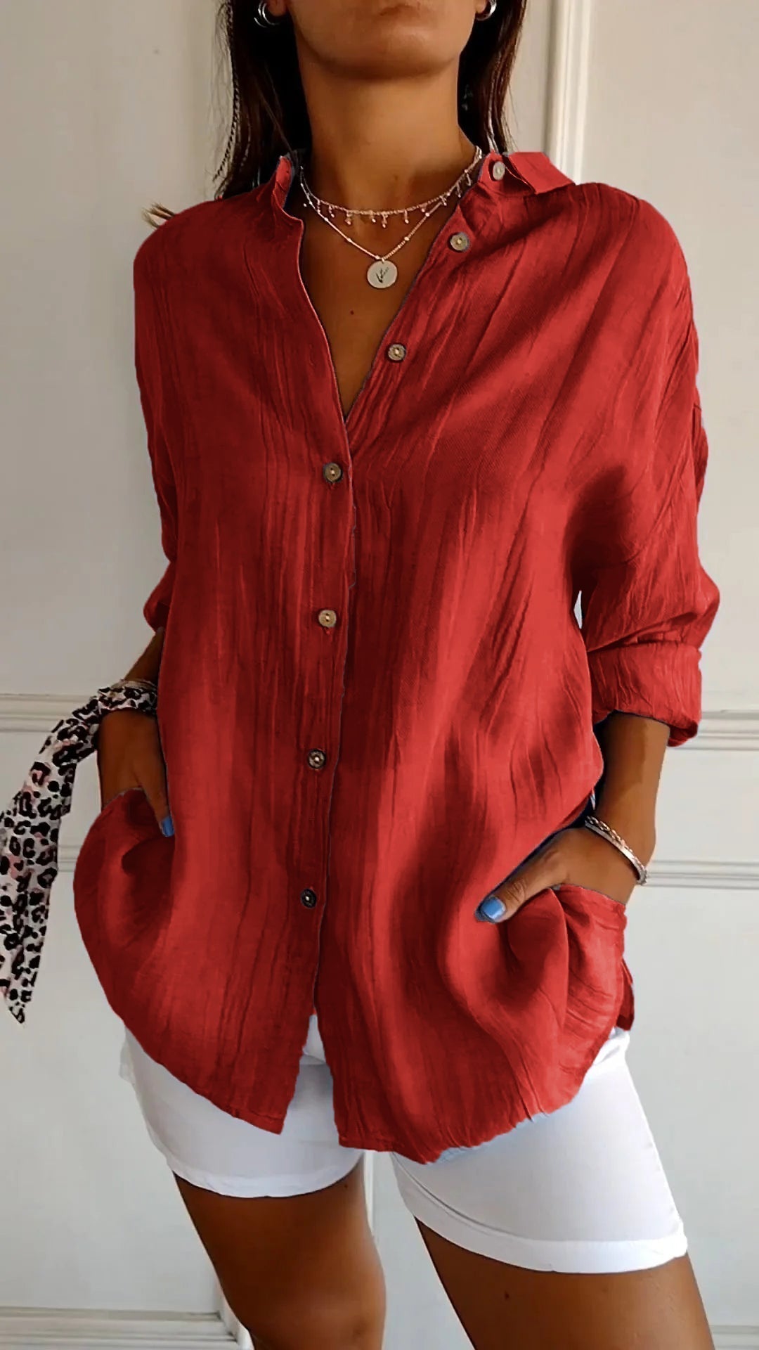 Saskia | Elegantes Damen-Shirt mit V-Ausschnitt und langen Ärmeln
