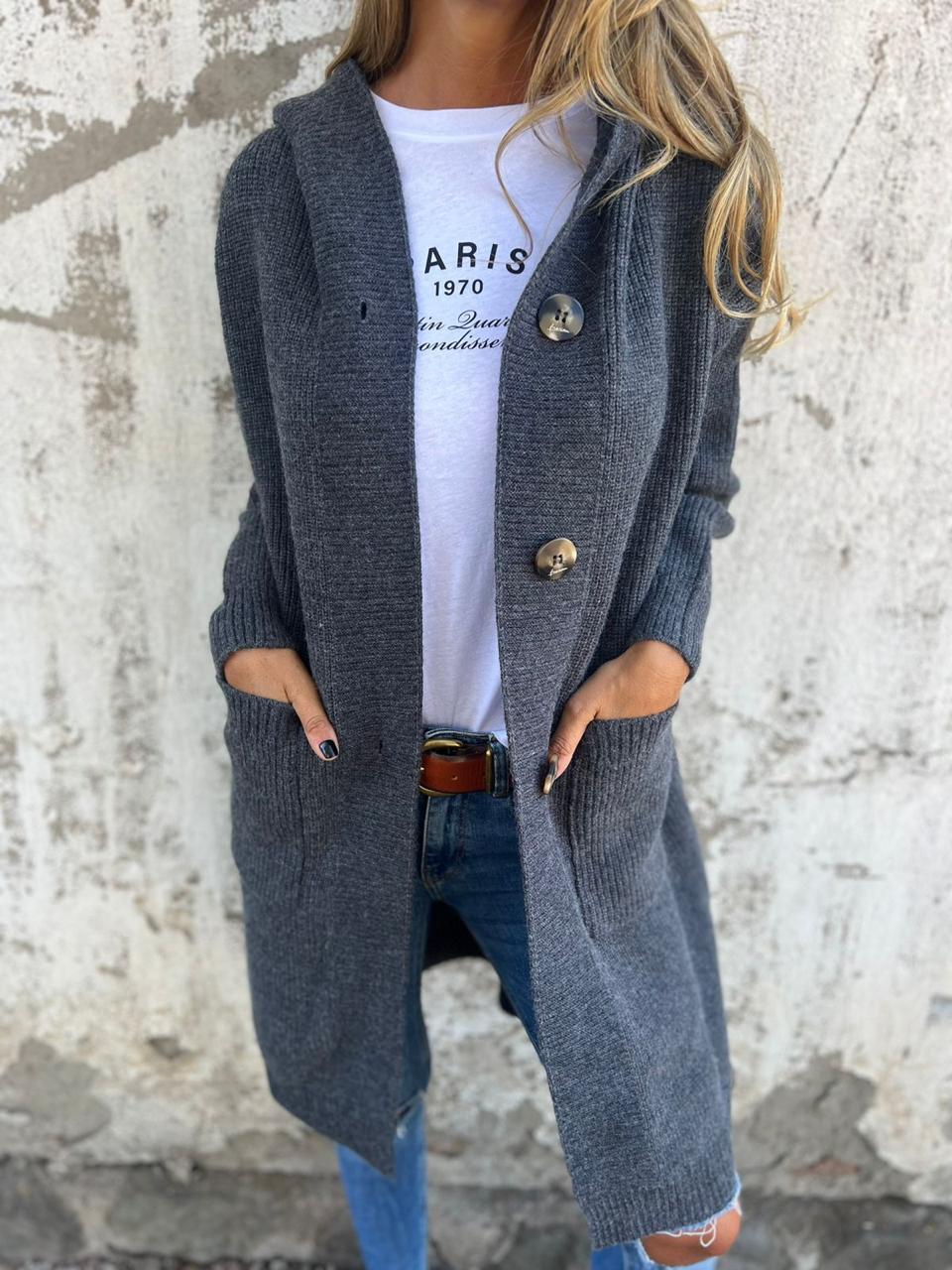Heidi | Lässiger langer Cardigan für Damen mit V-Ausschnitt und langen Ärmeln
