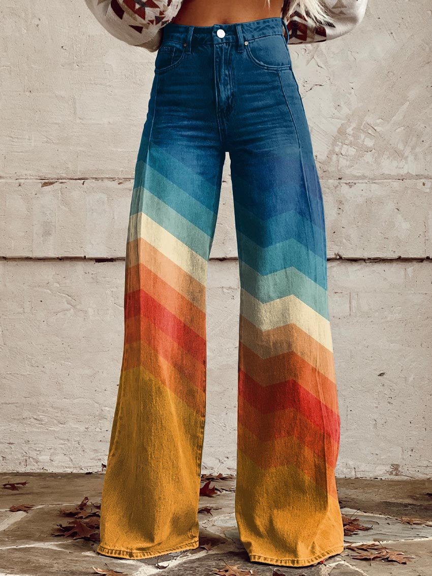 Ursula Orange und Blau Gestreifte Breit Geschnittete Hose für Damen
