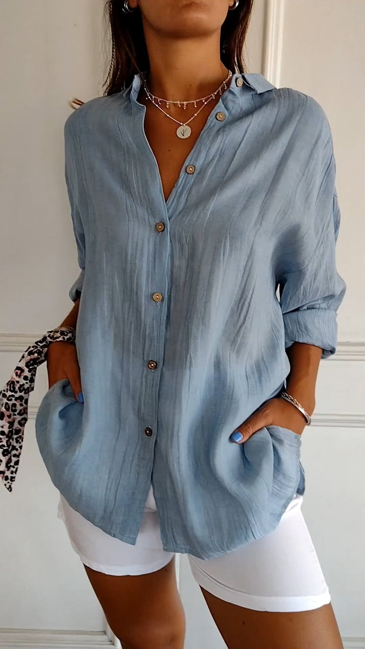 Saskia | Elegantes Damen-Shirt mit V-Ausschnitt und langen Ärmeln