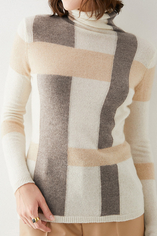 Linda | Farbblock Rollkragenpullover für Damen mit langen Ärmeln